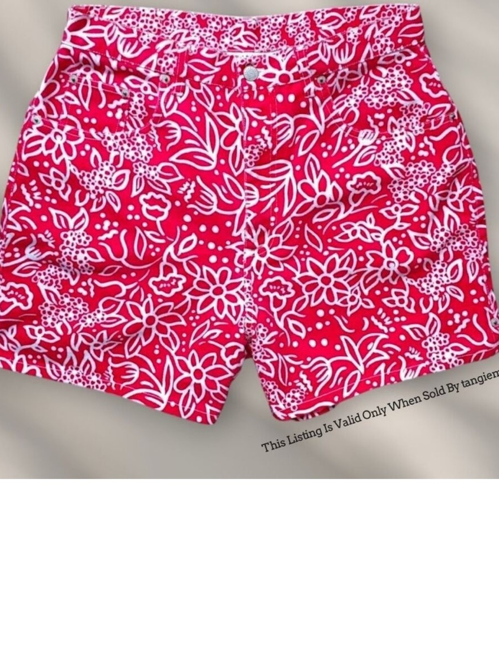 bill blass Red and White Floral Button-Front Shorts